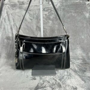 Vintage Liz Claiborne Y2K Shoulder Bag Black‎ Faux Patent Leather Bag